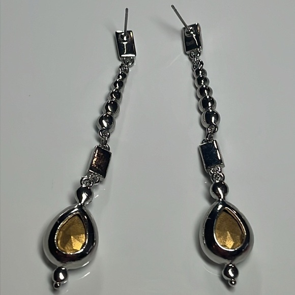 CRYSTAL DROP LONG EARRINGS WITH TURQUOISE BEADS - Picture 3 of 7
